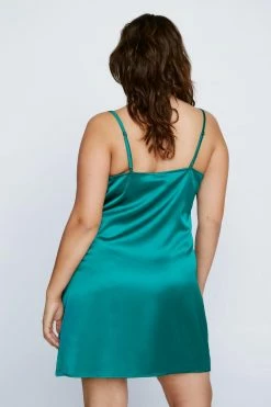 Plus Size Satin Cowl Mini Slip Dress -Nasty Gal Sales Store Sales womens emerald plus size satin cowl mini slip dress 2