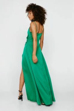Satin V Neck Wrap Maxi Dress -Nasty Gal Sales Store Sales womens emerald satin v neck slit maxi dress 15