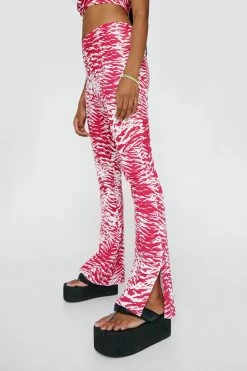 Zebra Print Flared Pants With Side Splits -Nasty Gal Sales Store Sales womens fuchsia zebra print flared pants with side splits 1