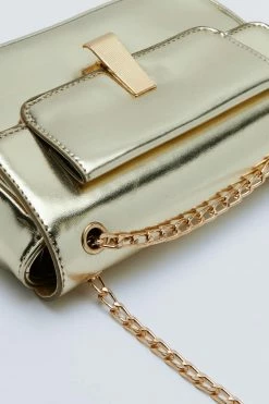 Faux Leather Chain Detail Cross Body Bag