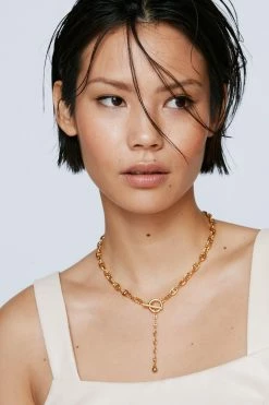 Jewel Drop Chain Link Necklace -Nasty Gal Sales Store Sales womens gold jewel drop chain link necklace 3