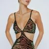 Petite Animal Print Sequin Cut Out Midi Dress