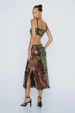 Petite Animal Print Sequin Cut Out Midi Dress -Nasty Gal Sales Store Sales womens gold petite animal print sequin cut out midi dress 2