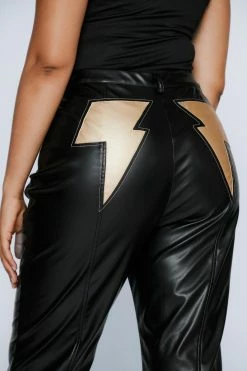 Plus Size Faux Leather Lightning Bolt Flare Pants -Nasty Gal Sales Store Sales womens gold plus size faux leather lightning bolt flare pants 2