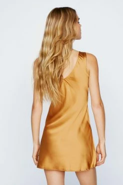 Satin V Neck Mini Dress -Nasty Gal Sales Store Sales womens gold satin v neck mini dress 2