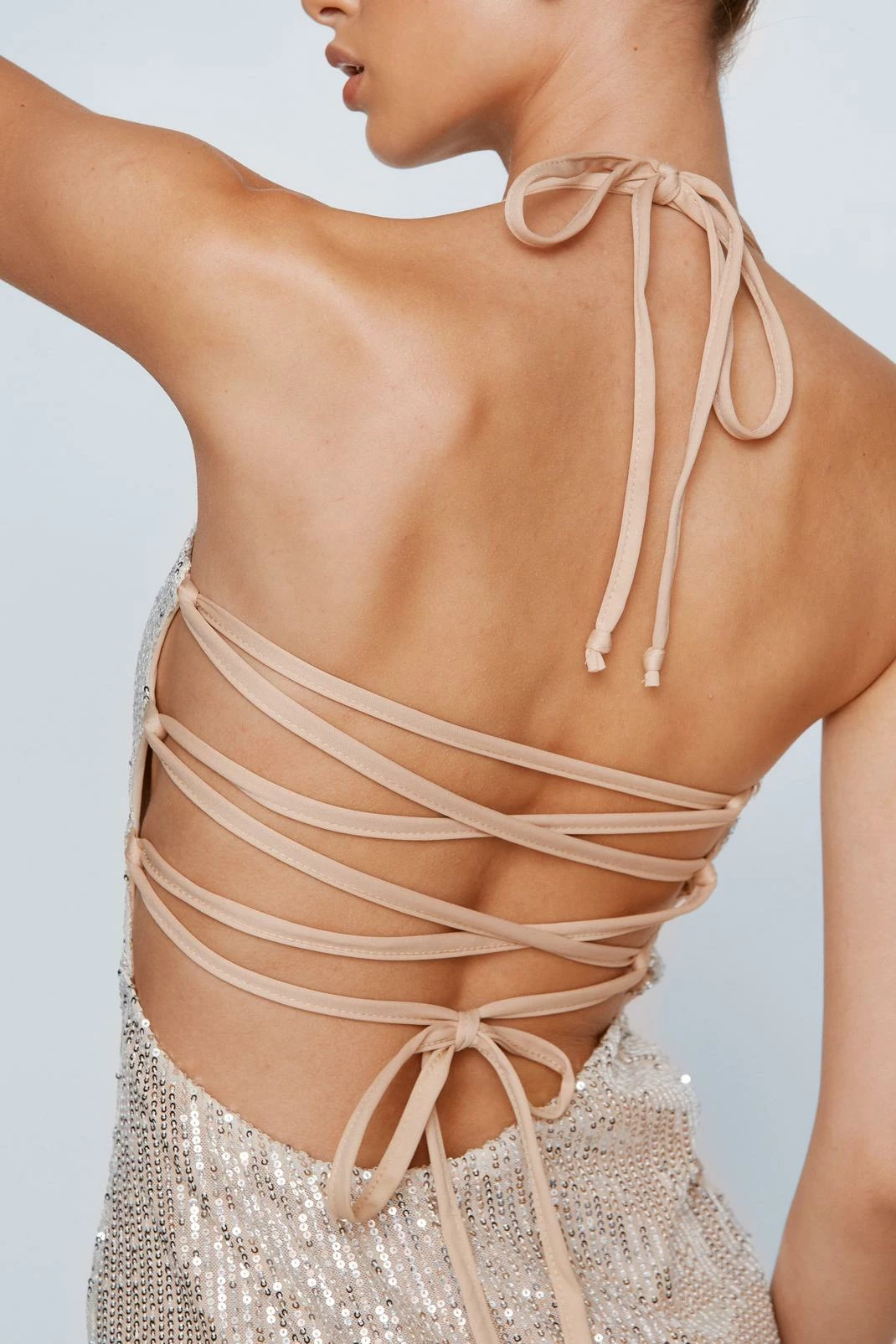 Sequin Lace Up Back Midi Dress 4 Sequin Lace Up Back Midi Dress - Image 4