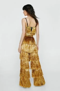 Tinsel Fringed Tiered Pants -Nasty Gal Sales Store Sales womens gold tinsel fringed tiered pants 2