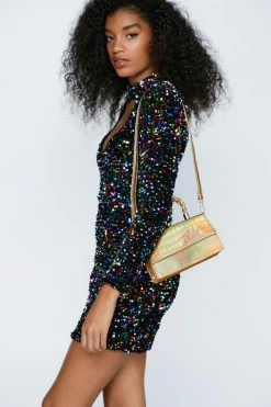 Twisted Handle Croc Detail Handle Bag