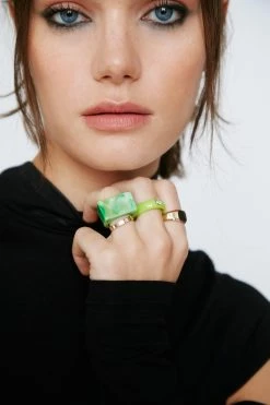 4 Piece Mixed Ring Pack 7 4 Piece Mixed Ring Pack -Nasty Gal Sales Store Sales womens green 4 piece mixed ring pack 3