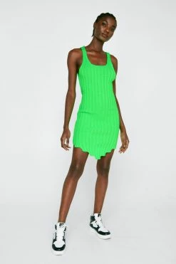 Asymmetric Hem Ribbed Knitted Mini Dress -Nasty Gal Sales Store Sales womens green asymmetric hem ribbed knitted mini dress 3