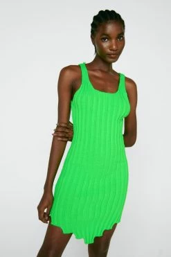 Asymmetric Hem Ribbed Knitted Mini Dress -Nasty Gal Sales Store Sales womens green asymmetric hem ribbed knitted mini dress 4
