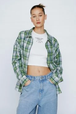Checked Relaxed Shirt 7 Checked Relaxed Shirt -Nasty Gal Sales Store Sales womens green checked relaxed shirt 3