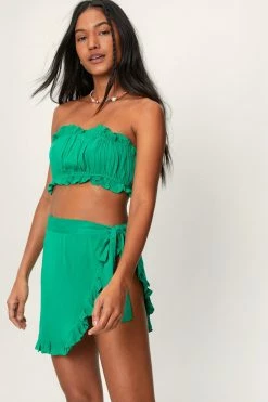 Crinkle Bandeau Frill Sarong Cover Up Set 10 Crinkle Bandeau Frill Sarong Cover Up Set -Nasty Gal Sales Store Sales womens green crinkle bandeau frill sarong cover up set