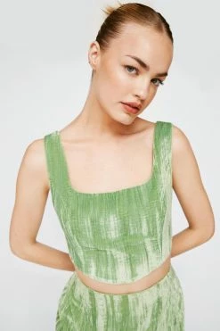 Crinkle Velvet Cropped Corset Top 7 Crinkle Velvet Cropped Corset Top -Nasty Gal Sales Store Sales womens green crinkle velvet cropped corset top 3