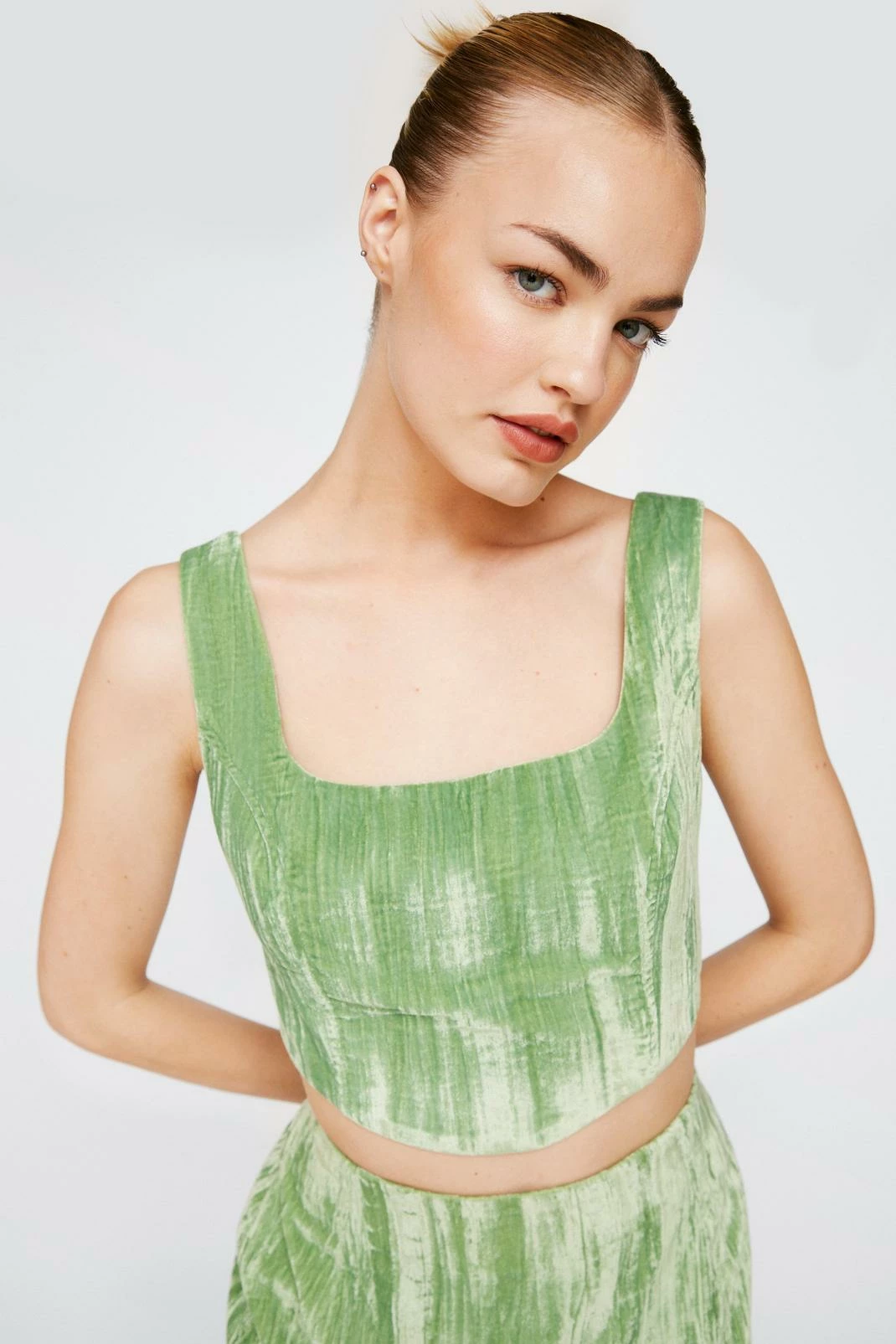 Crinkle Velvet Cropped Corset Top 4 Crinkle Velvet Cropped Corset Top - Image 4