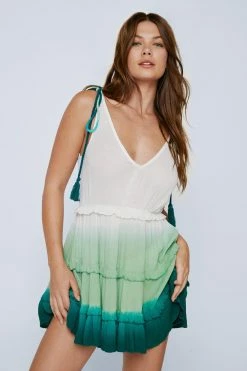 Crinkle Viscose Ombre Tiered Tie Mini Dress 7 Crinkle Viscose Ombre Tiered Tie Mini Dress -Nasty Gal Sales Store Sales womens green crinkle viscose ombre tiered tie mini dress 3