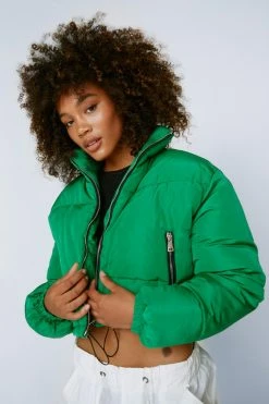 Cropped Puffer Zip Through Jacket -Nasty Gal Sales Store Sales womens green cropped puffer zip through jacket 1