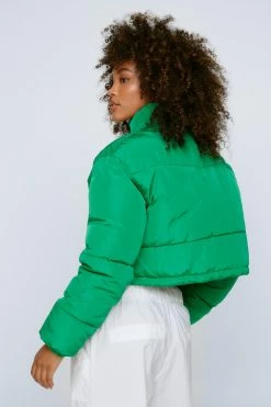 Cropped Puffer Zip Through Jacket -Nasty Gal Sales Store Sales womens green cropped puffer zip through jacket 2
