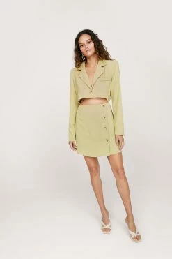 Cut Out Button Detail Mini Blazer Dress -Nasty Gal Sales Store Sales womens green cut out button detail mini blazer dress 3
