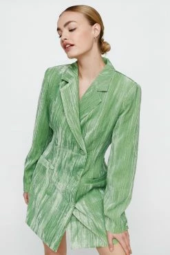 Double Breasted Velvet Blazer Dress -Nasty Gal Sales Store Sales womens green double breasted velvet blazer dress 1