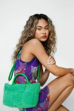 Faux Teddy Woven Day Bag -Nasty Gal Sales Store Sales womens green faux teddy woven day bag 3