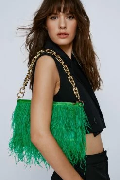 Feather Chain Strap Bag 7 Feather Chain Strap Bag -Nasty Gal Sales Store Sales womens green feather chain strap bag 3