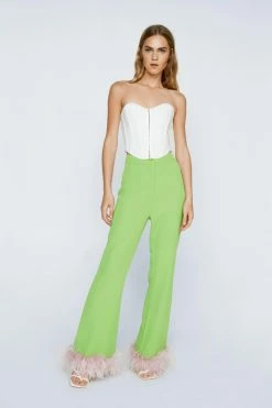 Feather Trim Kick Flare Pants 7 Feather Trim Kick Flare Pants -Nasty Gal Sales Store Sales womens green feather trim kick flare pants 3
