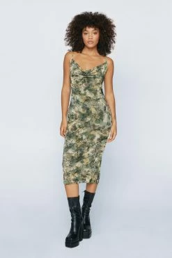 Flocked Mesh Cowl Neck Dress 13 Flocked Mesh Cowl Neck Dress -Nasty Gal Sales Store Sales womens green flocked mesh cowl neck dress 6