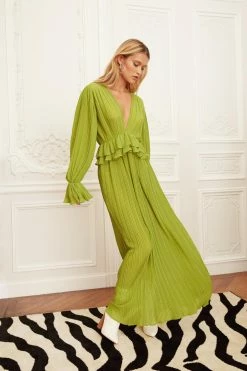 Ruffle Plunging Pleated Maxi Dress -Nasty Gal Sales Store Sales womens green frill v neck maxi dress 3