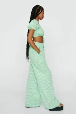 Gingham Elasticated Wide Leg Pants