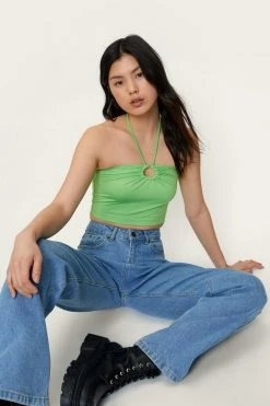 Halterneck Cut Out Crop Top 7 Halterneck Cut Out Crop Top -Nasty Gal Sales Store Sales womens green halterneck cut out crop top 3