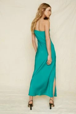 One Shoulder Maxi Slip Dress -Nasty Gal Sales Store Sales womens green one shoulder maxi slip dress 8