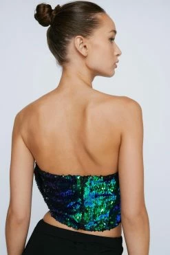 Petite Sequin Bow Detail Bandeau Top 6 Petite Sequin Bow Detail Bandeau Top -Nasty Gal Sales Store Sales womens green petite sequin bow detail bandeau top 2