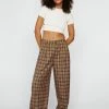 Pleat Front Check Wide Leg Pants