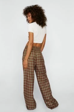 Pleat Front Check Wide Leg Pants -Nasty Gal Sales Store Sales womens green pleat front check wide leg pants 2