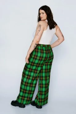 Plus Size Plaid Tailored Wide Leg Pants -Nasty Gal Sales Store Sales womens green plus size plaid tailored wide leg pants 2