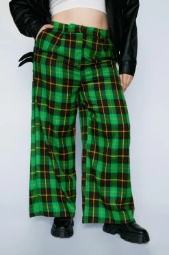 Plus Size Plaid Tailored Wide Leg Pants