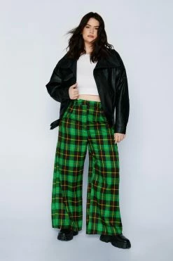 Plus Size Plaid Tailored Wide Leg Pants -Nasty Gal Sales Store Sales womens green plus size plaid tailored wide leg pants 3