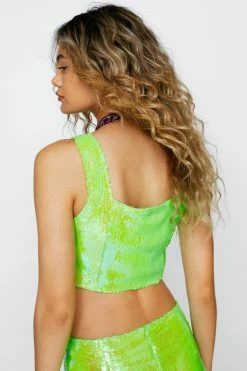 Premium Sequin Corset Crop Top 6 Premium Sequin Corset Crop Top -Nasty Gal Sales Store Sales womens green premium sequin corset crop top 2