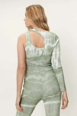 Rib Tie Dye Cut Out Long Sleeve Top -Nasty Gal Sales Store Sales womens green rib tie dye cut out long sleeve top 2