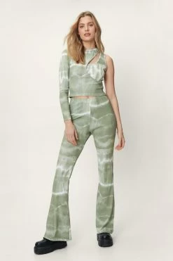 Rib Tie Dye Cut Out Long Sleeve Top