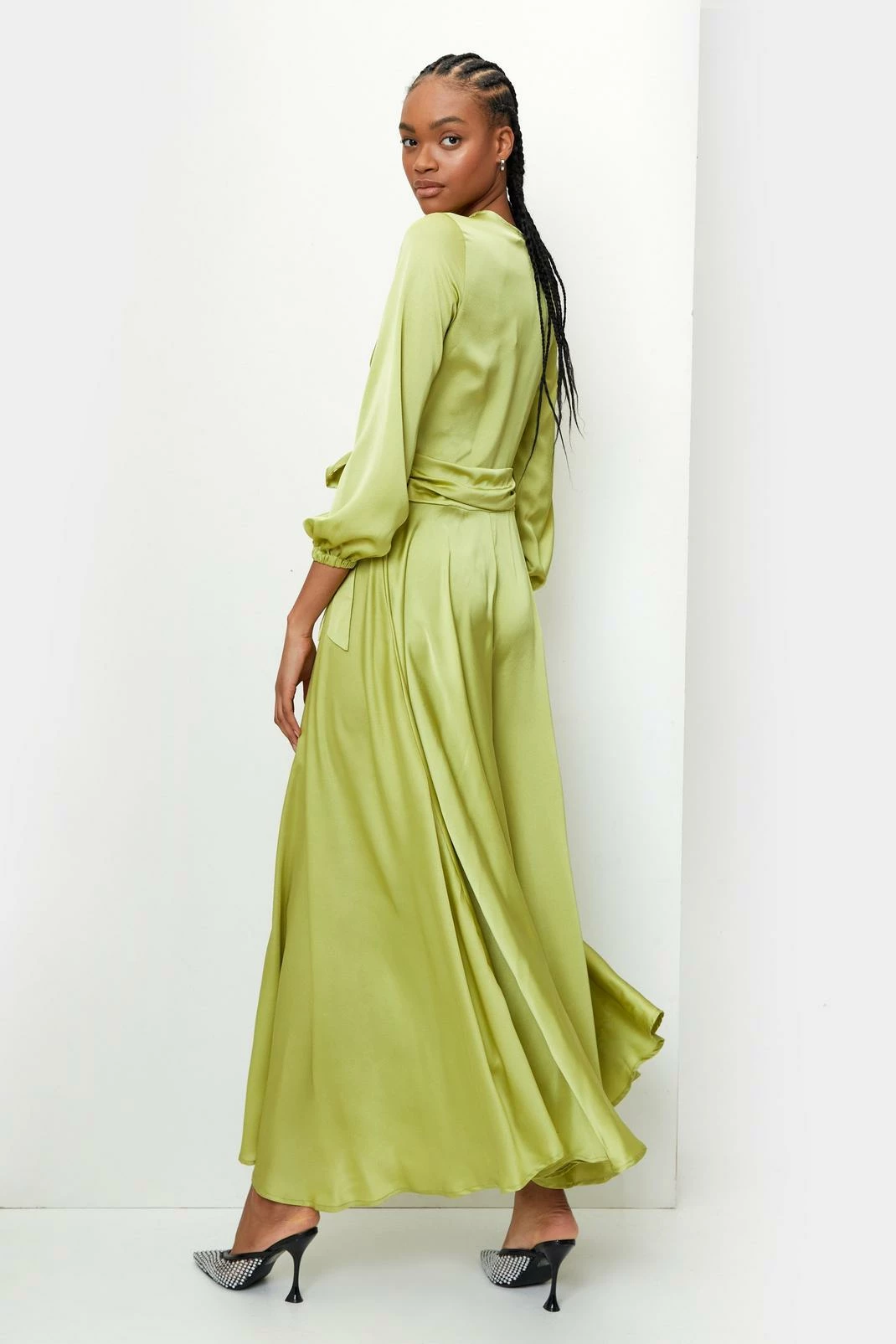 Satin Balloon Sleeve Wrap Maxi Dress 2 Satin Balloon Sleeve Wrap Maxi Dress - Image 2