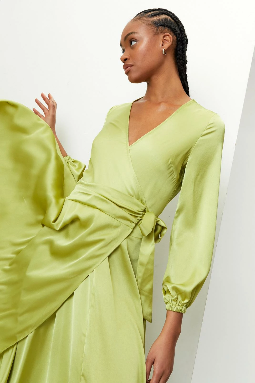 Satin Balloon Sleeve Wrap Maxi Dress 3 Satin Balloon Sleeve Wrap Maxi Dress - Image 3