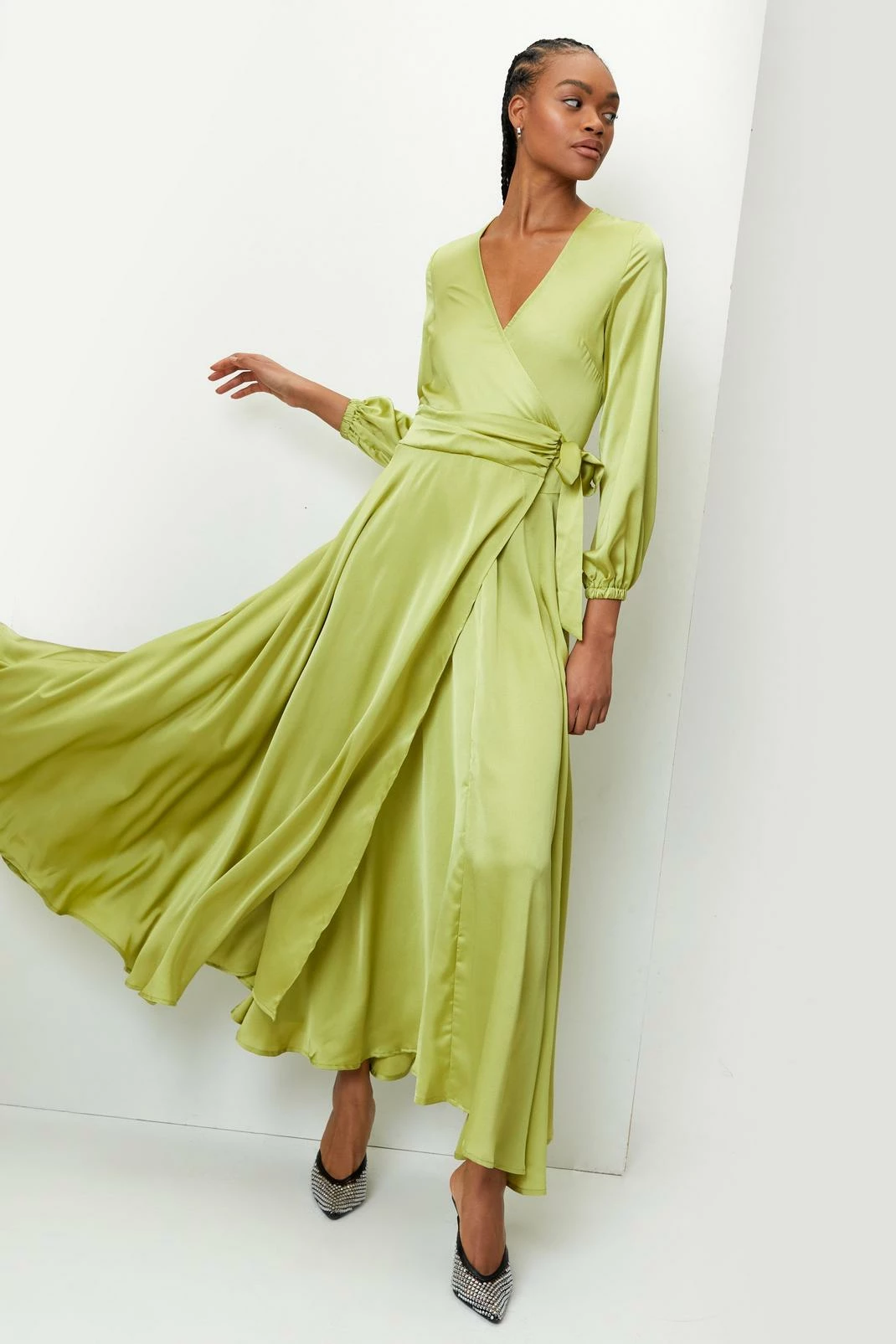 Satin Balloon Sleeve Wrap Maxi Dress 4 Satin Balloon Sleeve Wrap Maxi Dress - Image 4