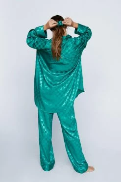 Nasty Gal Sales Store Sales -Nasty Gal Sales Store Sales womens green satin checkerboard 3pc pajama pants set 1