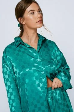 Satin Checkerboard 3pc Pajama Pants Set