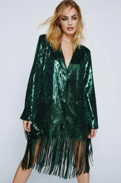 Sequin Tassel Trim Blazer Dress -Nasty Gal Sales Store Sales womens green sequin tassel trim blazer dress 3