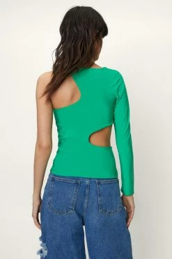 Slinky Cut Out Long Sleeve Top -Nasty Gal Sales Store Sales womens green slinky cut out long sleeve top 6