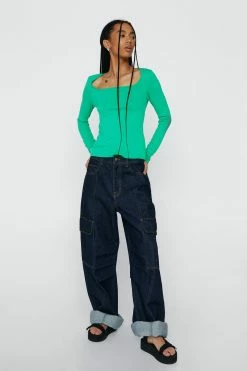 Square Neck Long Sleeve Top