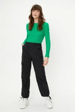 Waffle Crew Neck Long Sleeve Top -Nasty Gal Sales Store Sales womens green waffle crew neck long sleeve top 3